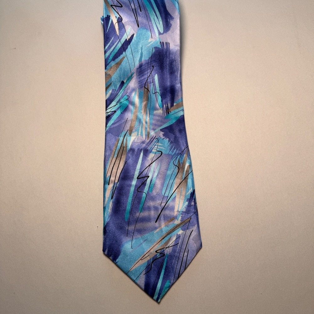 J. Garcia Tie Abstract Jazz Blue Purple Silk California Mission Collection 40